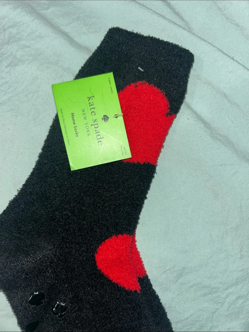 Kate Spade Black & Red Heart Grip Socks